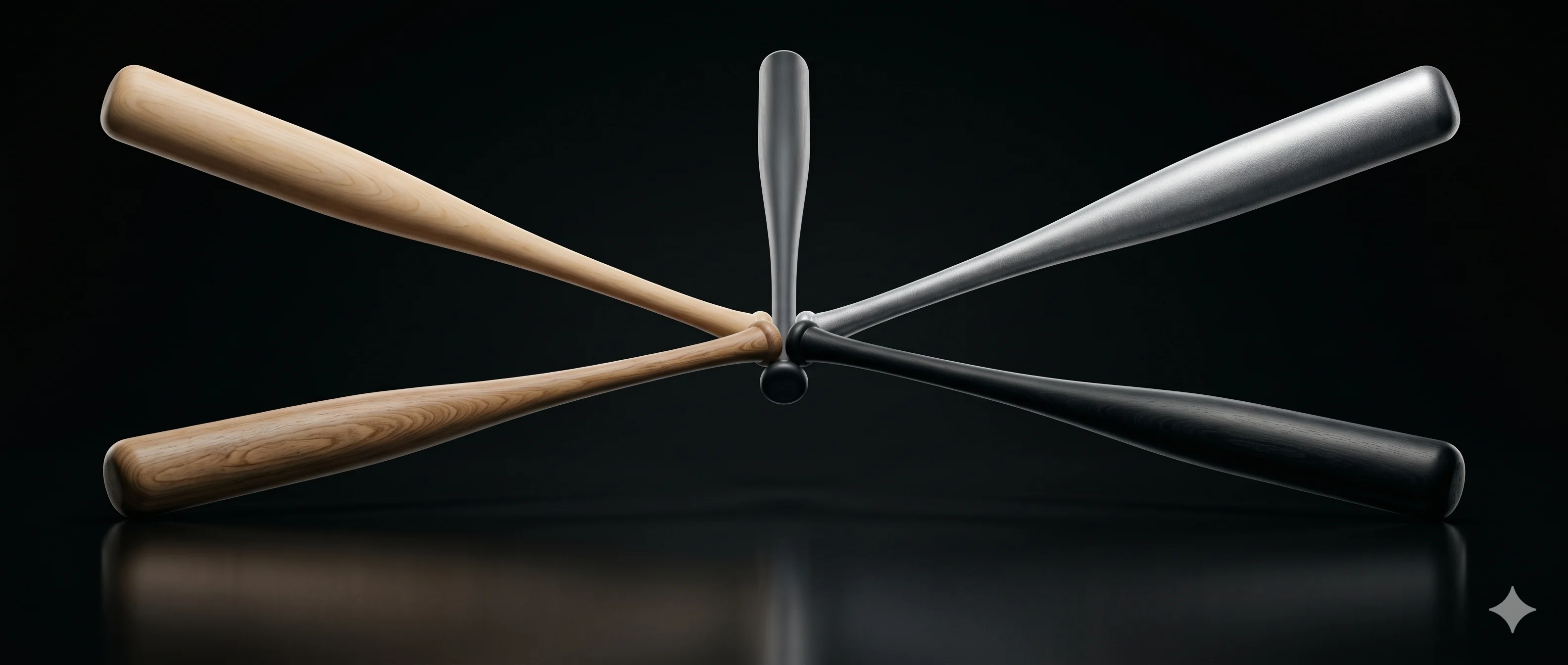 Multiple baseball bats in arrangement