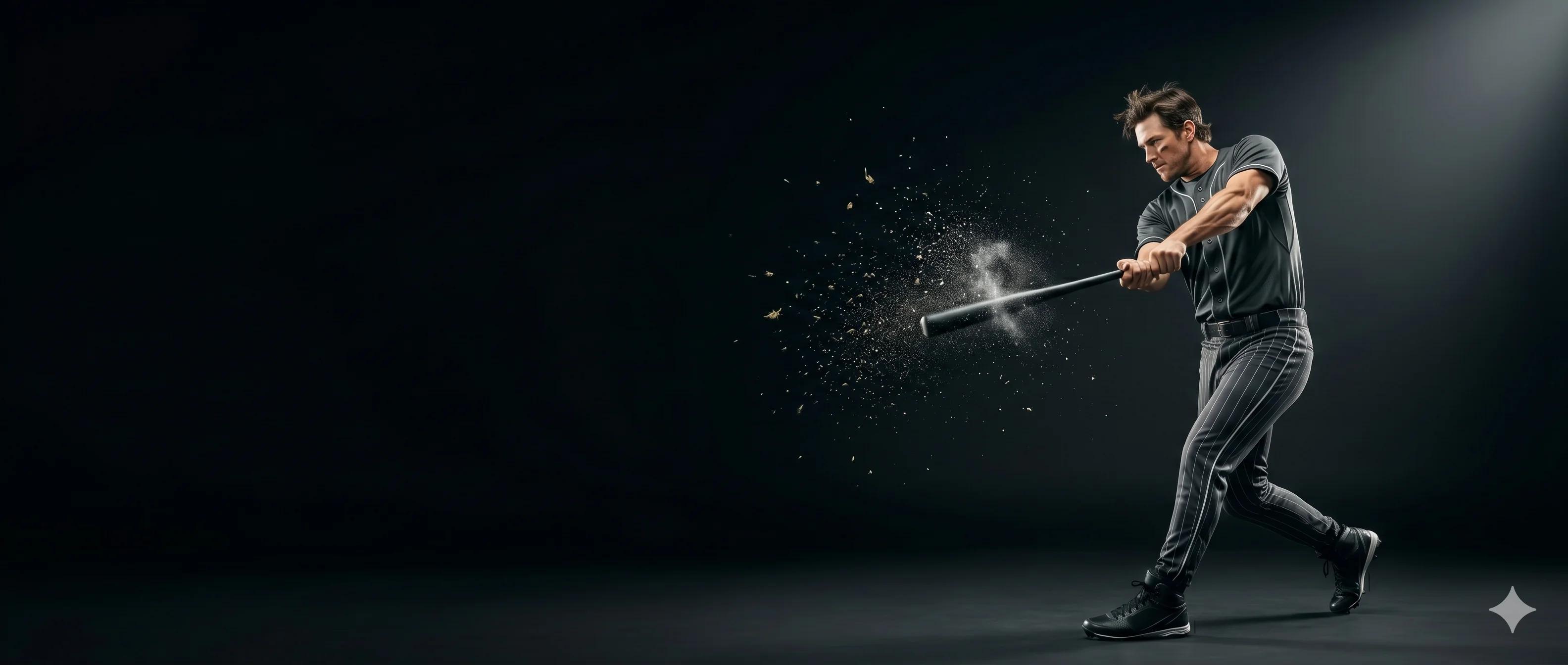 Baseball player swinging in the spotlight