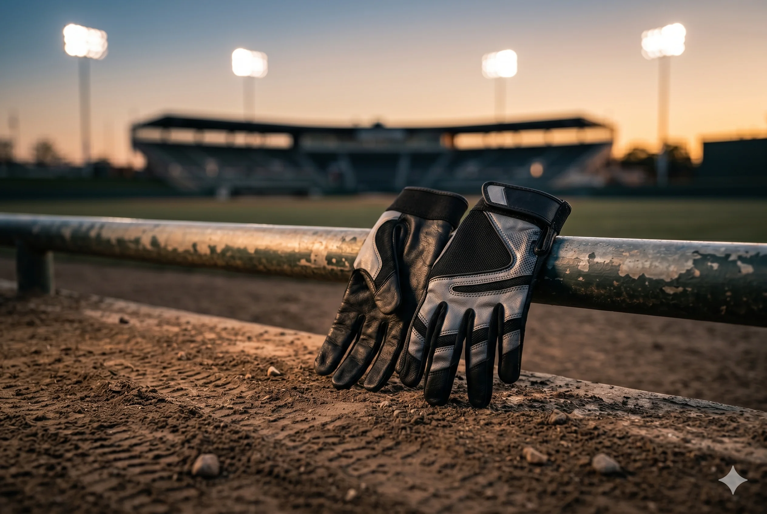 Batting gloves on dugout rail