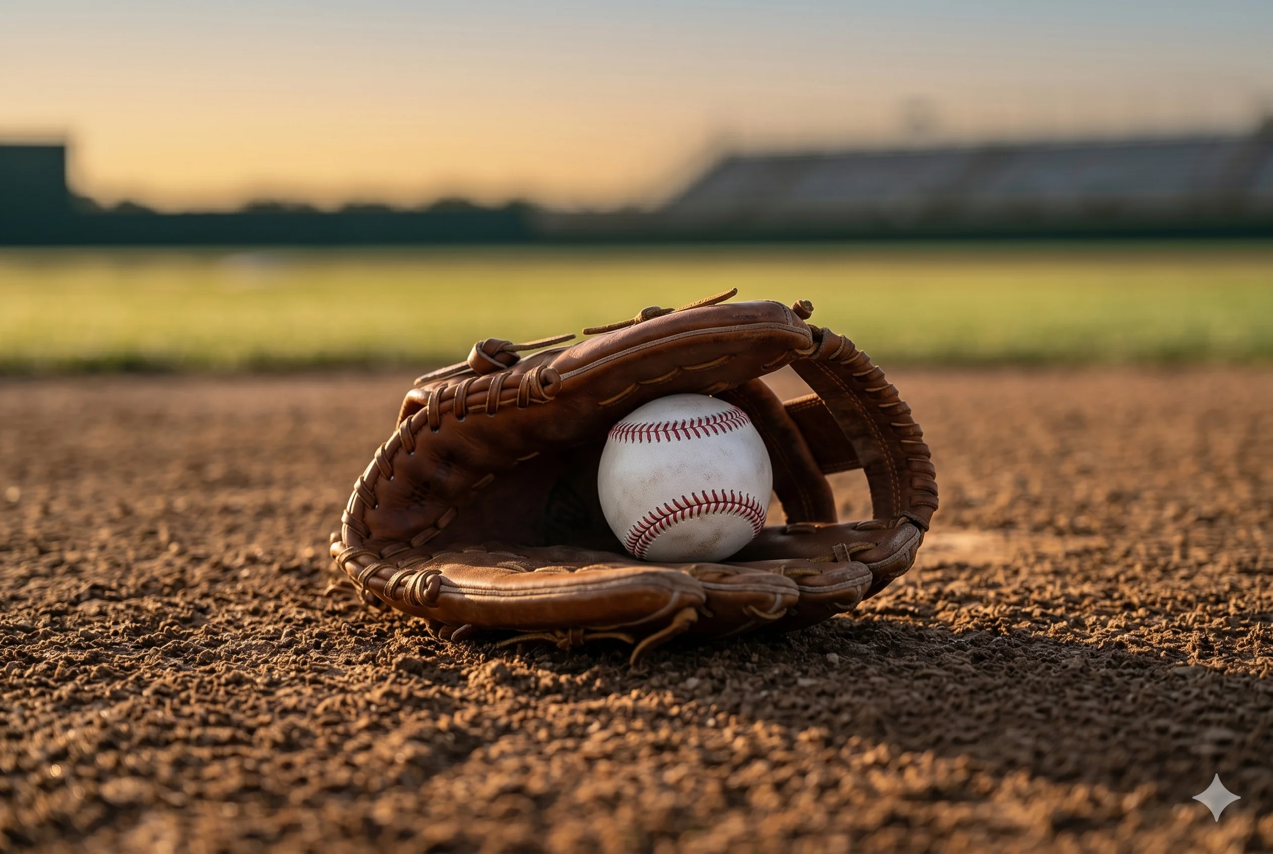 Baseball glove with ball on field