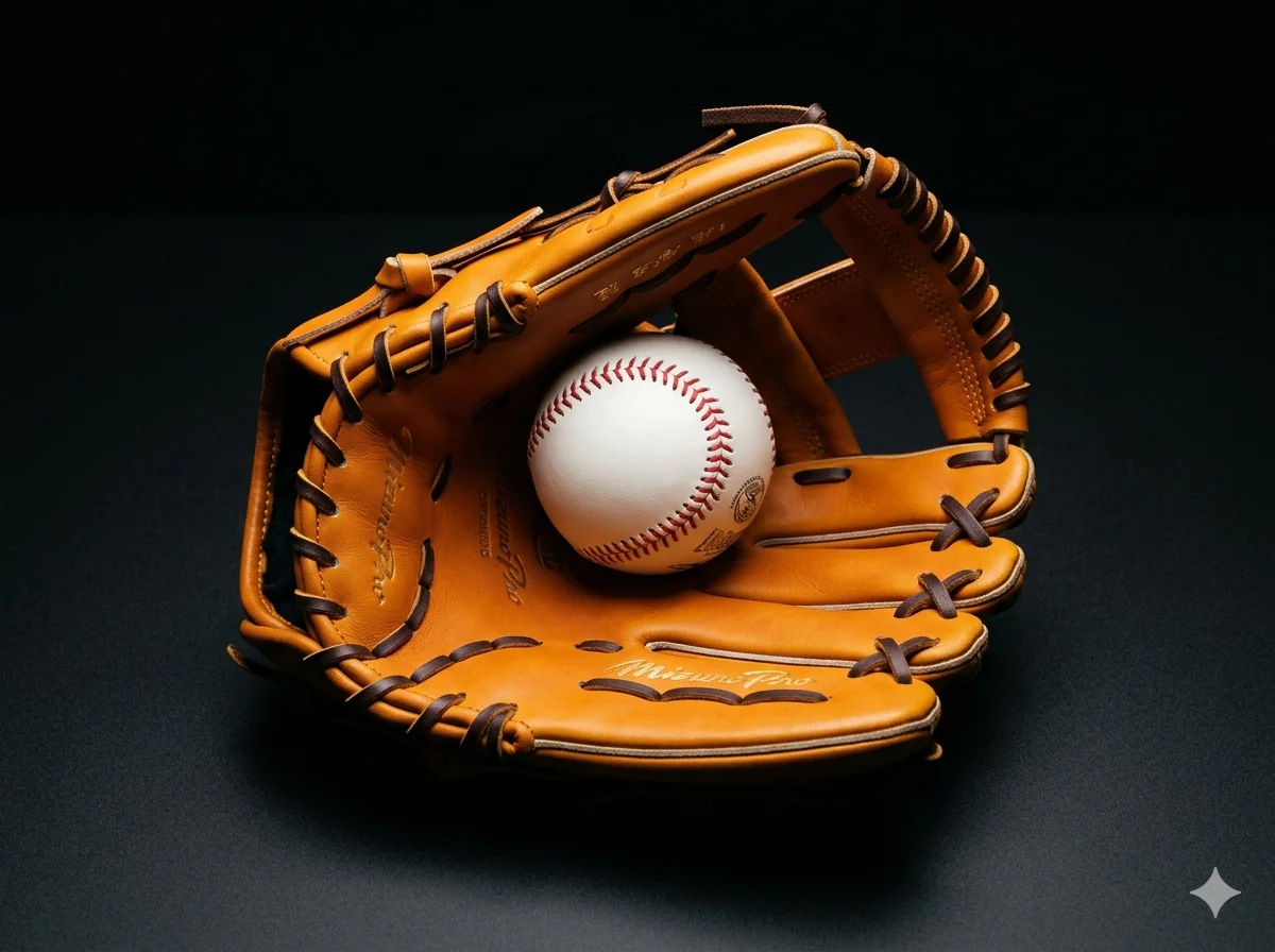 Baseball glove with ball on field