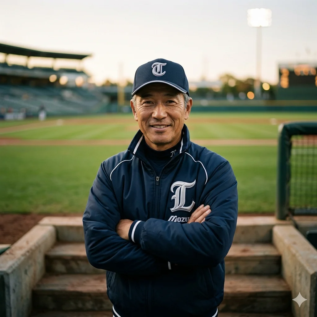 Coach at empty stadium at dusk